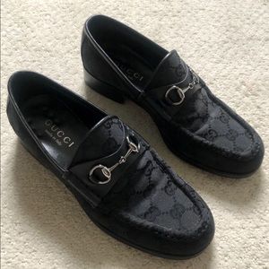 Gucci black GG monogram horsebit loafers 6 1/2 6